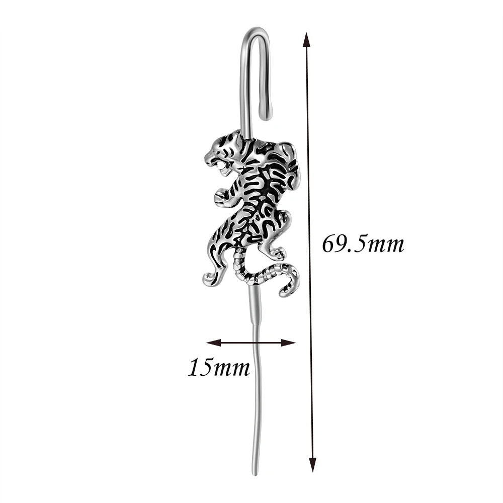 1PC Stainless Steel Cross Tiger Hook Ear Cuff Earring Long Earrings Punk Wing Earlobe Conch Cartilage Helix Piercing Jewelry