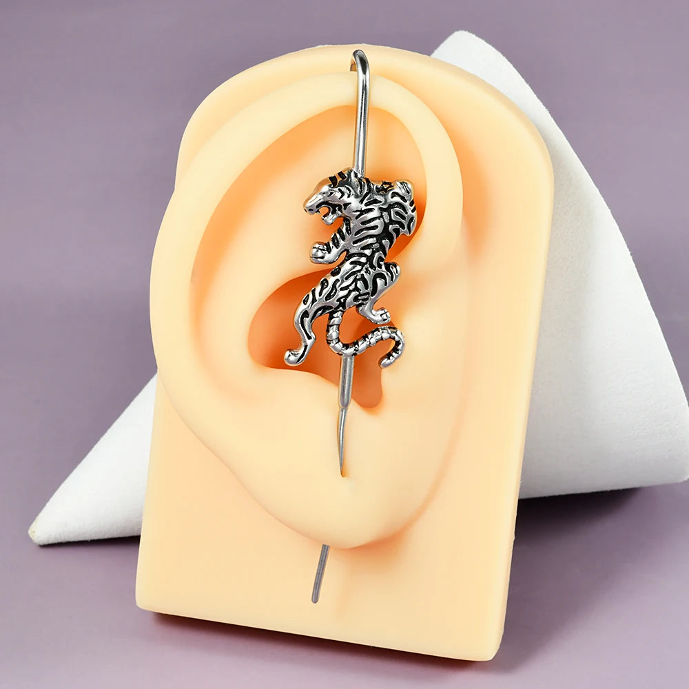 1PC Stainless Steel Cross Tiger Hook Ear Cuff Earring Long Earrings Punk Wing Earlobe Conch Cartilage Helix Piercing Jewelry