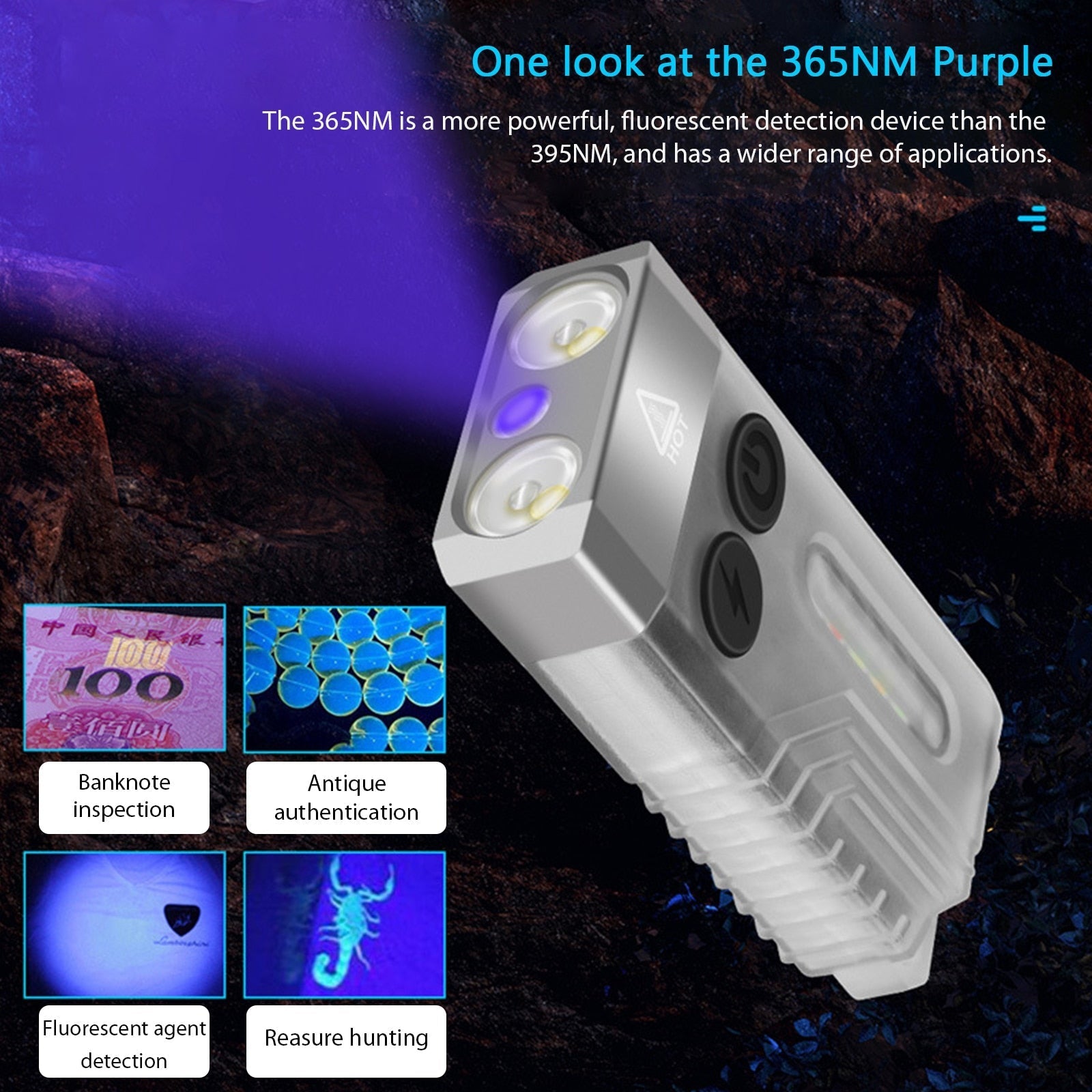 Small Powerful EDC Flashlight with Red UV Blue Light -Super Bright 1000LM